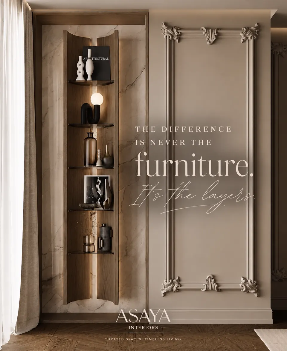 Fluted wall panelling with backlit display niche and classic mouldings