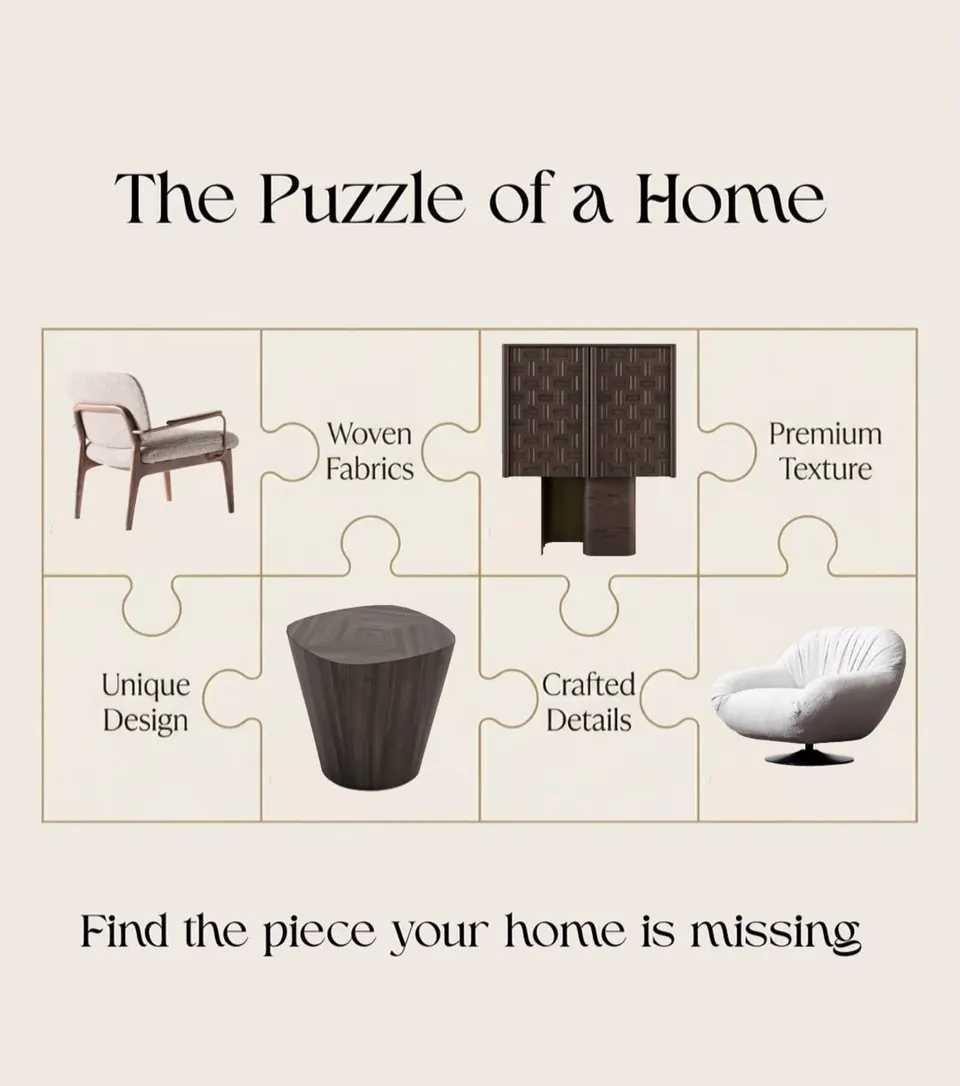 Moodboard of furniture, woven fabrics and premium textures for a home interior